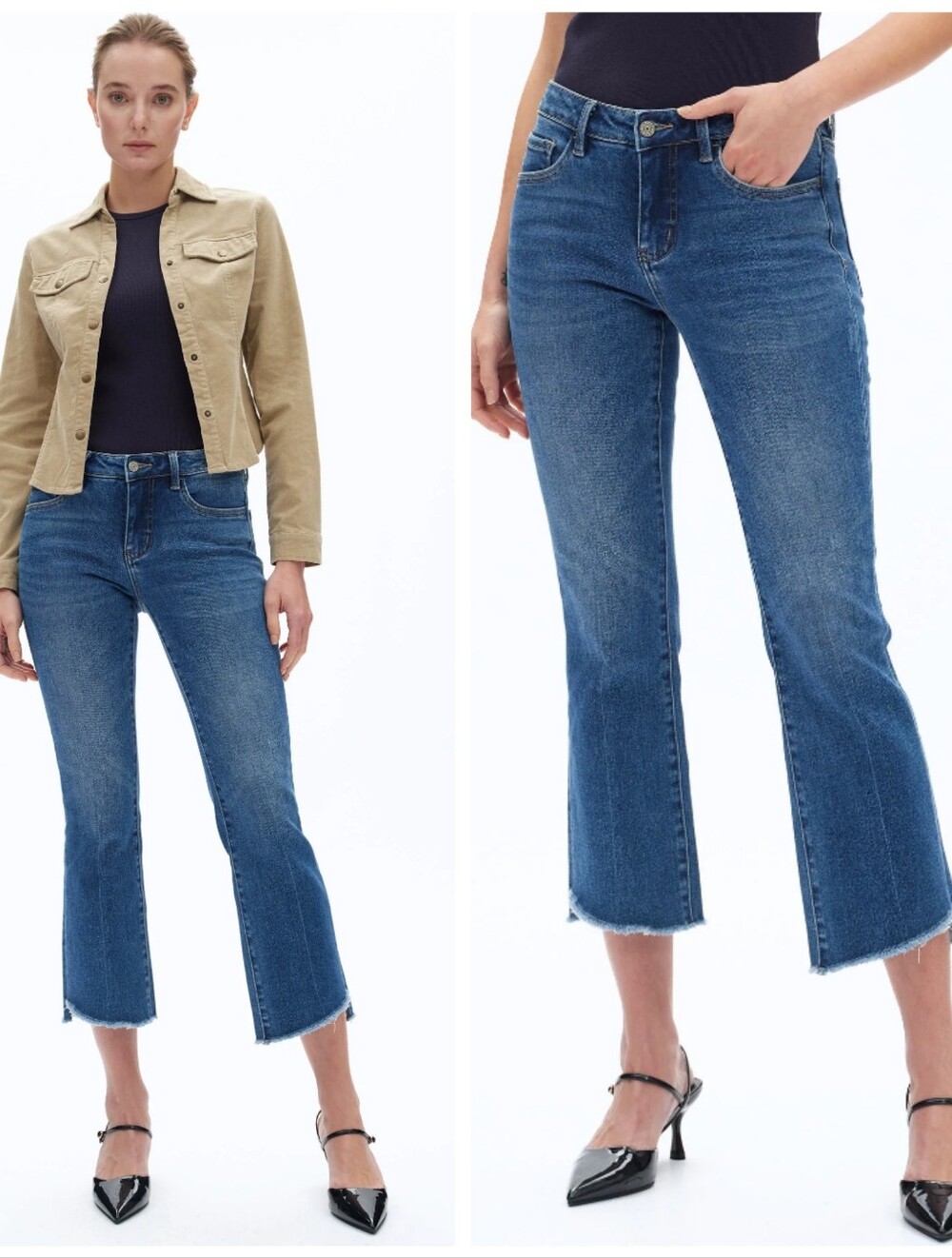Bayeas Stepped Frayed Hem Cropped Jeans "Freeloop" Medium Wash Women's 30 Boho